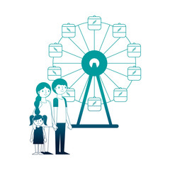 family parents and daughter in ferris wheel park