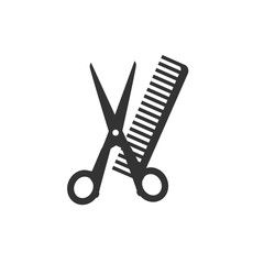 Scissors and comb icon. Vector illustration, flat design. - obrazy, fototapety, plakaty