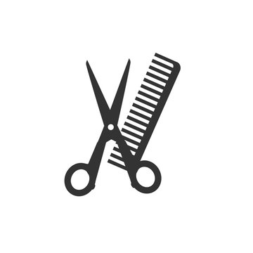 Scissors And Comb Icon. Vector Illustration, Flat Design.