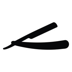 A black and white silhouette of a straight razor