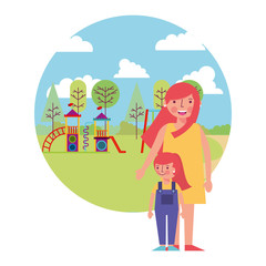 mother with little girl in amusement park icon