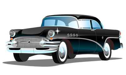 Старый легковой ретро автомобиль на белом фоне, векторная иллюстрация