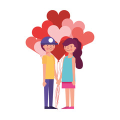 young couple together with balloons helium