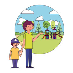 father with little boy in amusement park icon