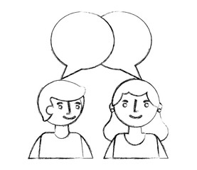 man and woman talking speech bubble portrait