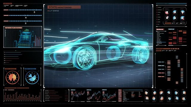 Automobile Technology in futuristic dashboard display. running car with line. 4K size movie. 360 X-ray view.2.