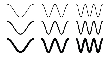 Simple cosine of x function graph. Wave with one, two and three periods, 3 stroke weight versions. - obrazy, fototapety, plakaty