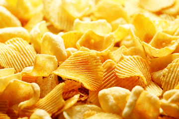 Chips and crisps potato close up macro
