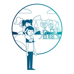father with little girl in amusement park icon