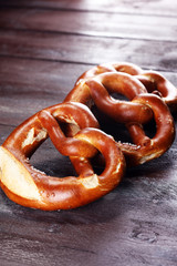 German pretzels with salt close-up on the table
