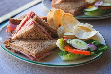 Sandwich with fresh vegetables, cheese and ham Fresh Salad
