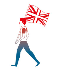 young man walking with united kingdom flag