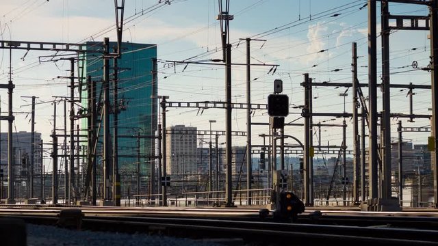 sunny day zurich city train station railroad panorama 4k timelapse switzerland
