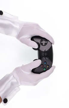 game joystick in hands on a white isolated background