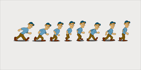 A cartoon man walks with a cheerful gait. Vector illustration