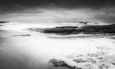 Fototapeta na wymiar Stormy Beach Landscape Black and White