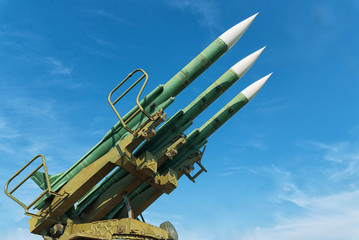 Weapons of mass destruction. Ballistic missiles are ready to launch. - obrazy, fototapety, plakaty