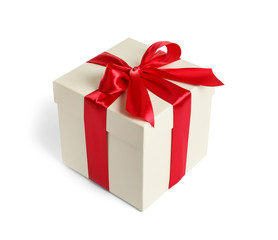 Gift box with ribbon on white background