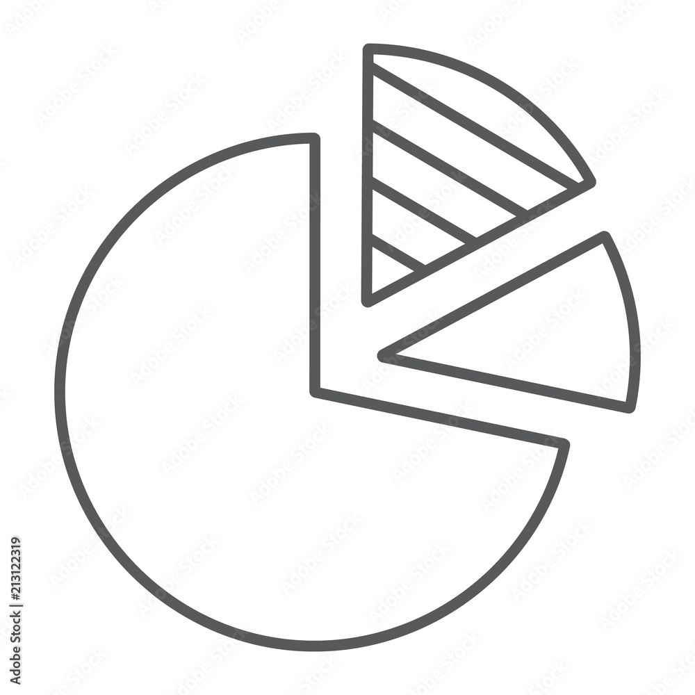 Poster pie chart thin line icon, data and analytics, statistics sign, vector graphics, a linear pattern on 