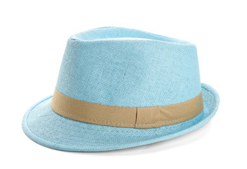 Summer hat on white background. Stylish accessory