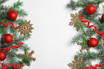 Naklejka na ściany i meble Beautiful Christmas composition with festive decor on white background