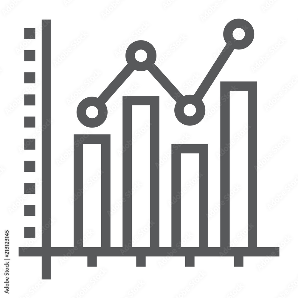 Poster bar graph line icon, growth and chart, histogram sign, vector graphics, a linear pattern on a white 