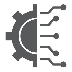 Business Intelligence glyph icon, data and analytics, cogwheel sign, vector graphics, a solid pattern on a white background, eps 10.