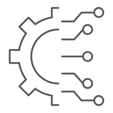Business Intelligence thin line icon, data and analytics, cogwheel sign, vector graphics, a linear pattern on a white background, eps 10.