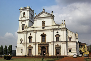 Fototapeta na wymiar Facade of historic Se Cathedral, St Catherine’s Cathedral, in Old Goa, India. Built by the Portuguese in 16th Century, is the largest church in Asia.