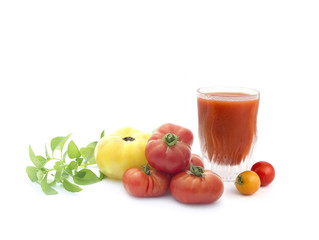 tomatoes and basil isolated on white background