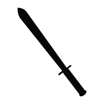 A black and white silhouette of a sword
