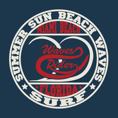 Florida surf typography, t-shirt graphics, Stock Illustration.