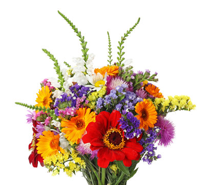 Bunch Of Beautiful Wild Flowers On White Background