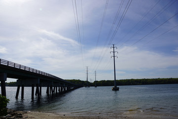 Bridge and Power lines cross waterway