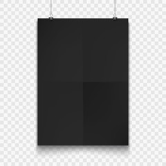 Stock vector illustration realistic mockup poster black vertical. Isolated on a transparent checkered background EPS10