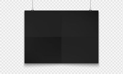 Stock vector illustration realistic mockup poster black horizontal. Isolated on a transparent checkered background EPS10