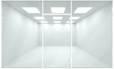 Empty showroom interior, template mock up 3d render, vitrine storefront, perspective architecture.