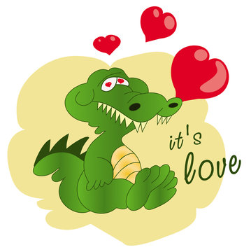 Greeting card Crocodile with hearts