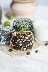 different types Brownie Cookies and table setting Sweet biscuits. Homemade pastry 