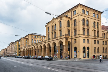 Munich, Germany - June 09, 2018: Urban buildings on Maximilianstrasse street in Munich town. 