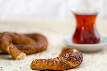  Turkish Simit and Turkish Tea On The Table