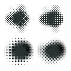 Abstract geometric design graphic halftone elements. Set of raster circles with moire - obrazy, fototapety, plakaty