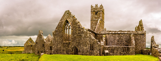 Landscapes of Ireland. Ruins of Ross Errilly Friary Convent in Galway County. National Monument and...