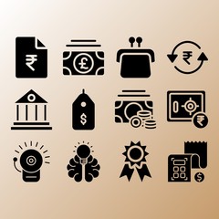 Money, alarm bell and safebox related premium icon set