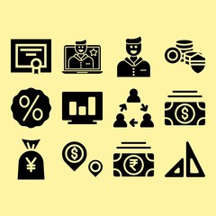 Set square, money and money related premium icon set