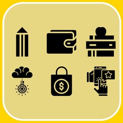 Simple 6 icon set of business related book, wallet, feedback and idea vector icons. Collection Illustration