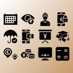 Umbrella, yen and calendar related premium icon set