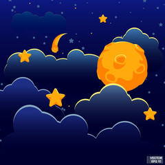 Cartoon full moon and stars