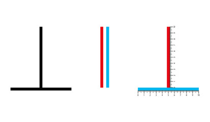 Vertical horizontal optical illusion. The vertical line seems to be longer, but both lines are of the same length. The bisected line appears to be shorter. Illustration on white background. Vector.