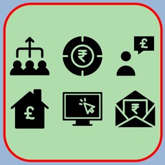 Simple 6 icon set of business related mortgage, user, teamwork and target vector icons. Collection Illustration
